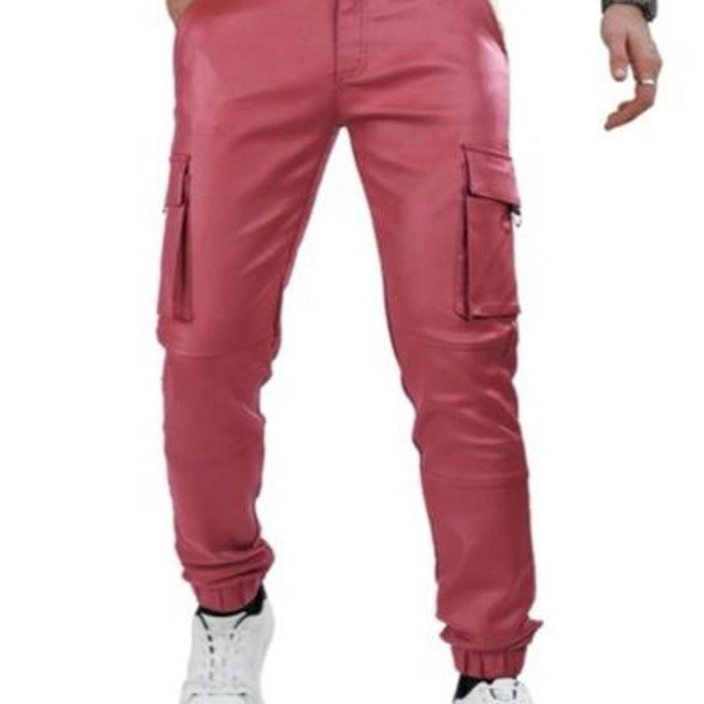 GINGTTO Mens Cargo Pants Slim Fit Leather Feel Joggers Pants for Men